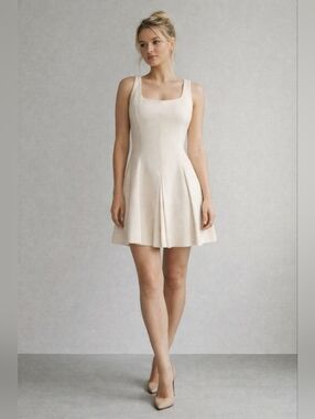 Milly Cream Wool Fit & Flare Mini Dress 8 USA Quiet Luxury